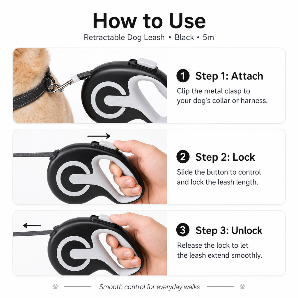 Retractable Dog Leash – Black 5m