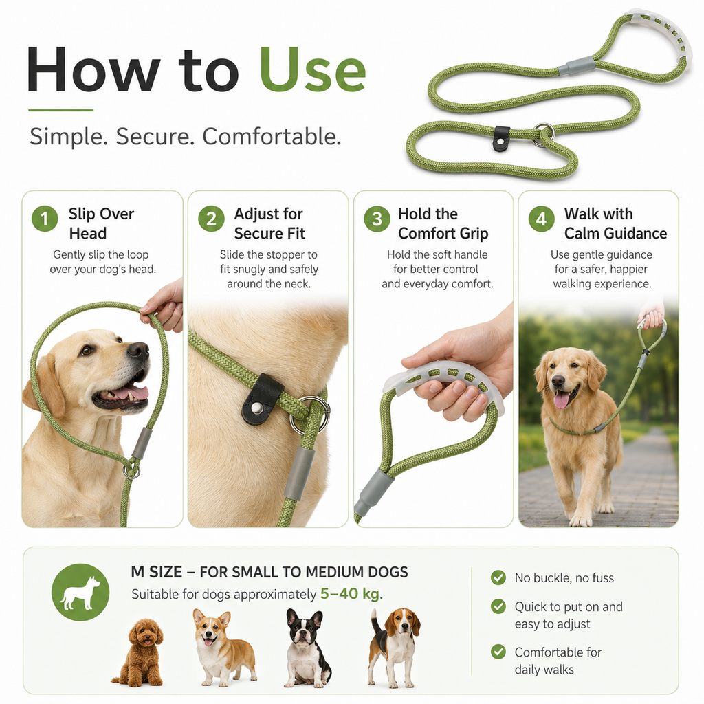 Adjustable Slip Rope Dog Leash – Green