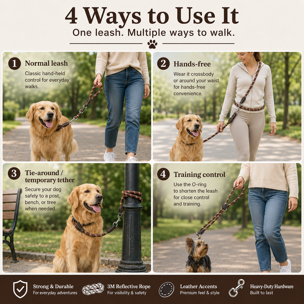 3m Multifunction Rope Dog Leash - Brown